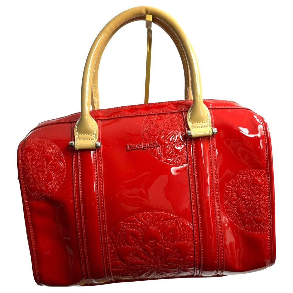 Desigual Red Patent Satchel with Cream Handles